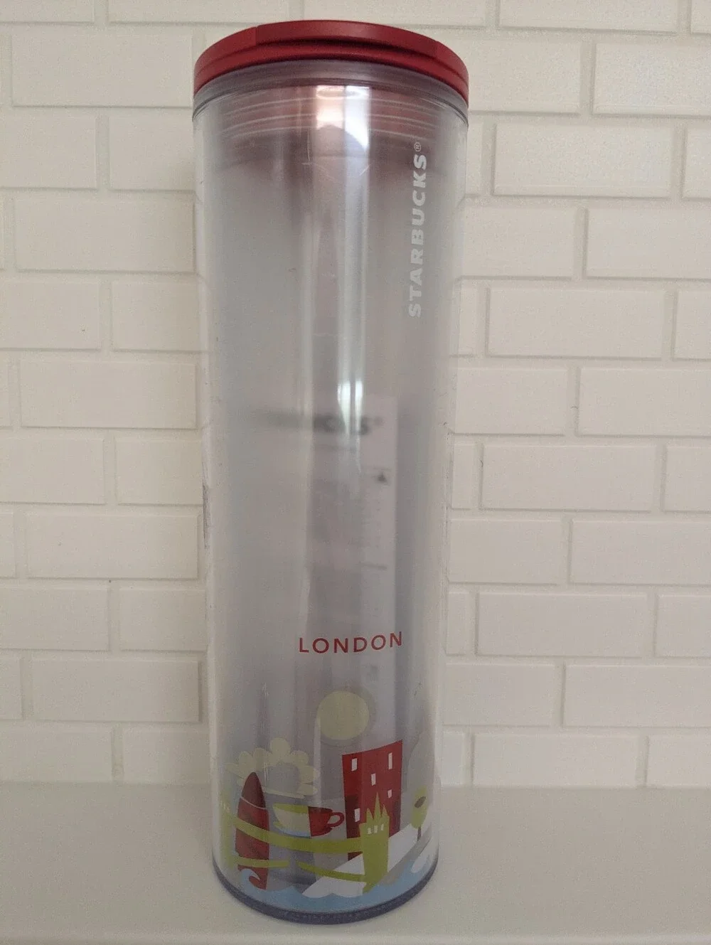 Starbucks London Big Ben 8 3/4” Double Wall Plastic Travel Tumbler 16 oz